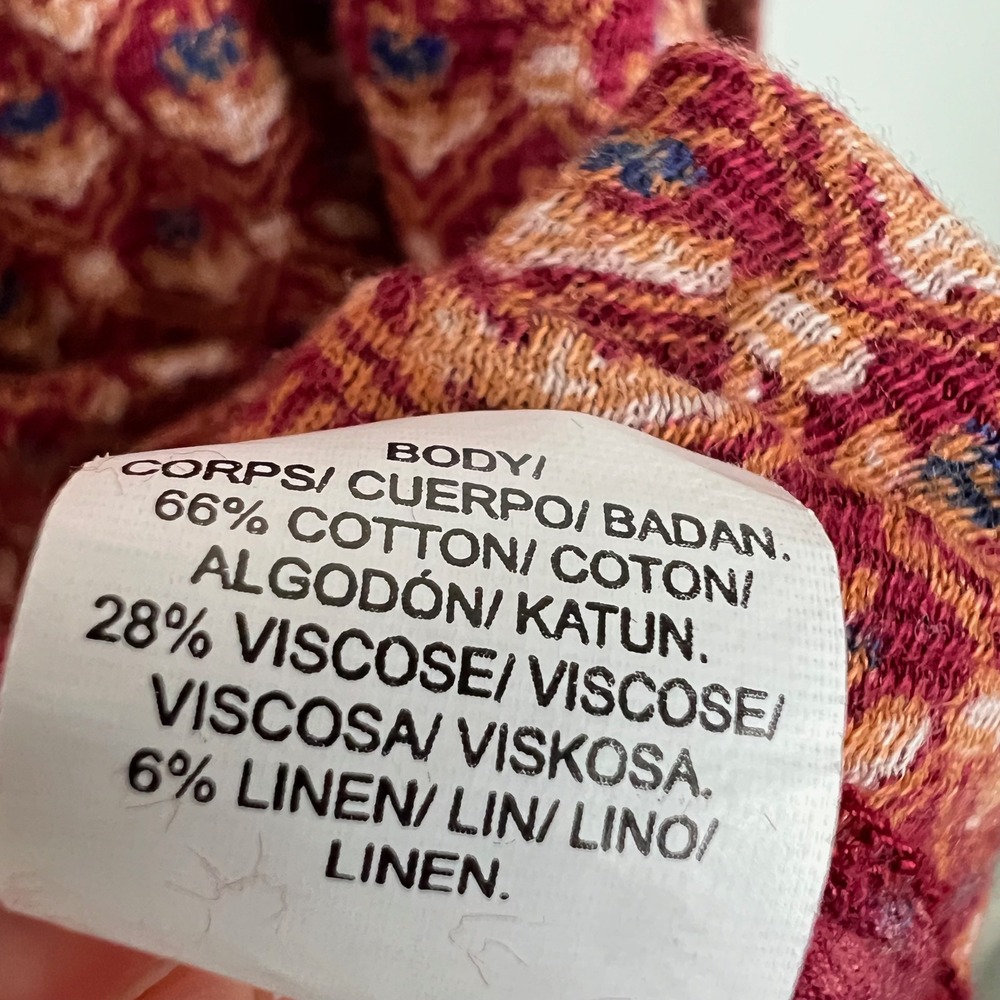 Lucky Brand Womens Burgundy Red Embroidered V-Neck Peasant Top Long Sleeve Small - Picture 6 of 8